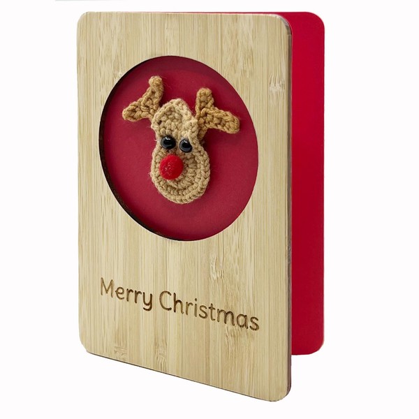 Wooden Christmas Greeting Card,Handmade Wodden Christmas Card with Knitted Pattern,Merry