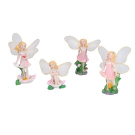 4Pcs Flower Fairies Figurines Statue Garden Home Ornament Resin Model Miniature Landscape Decor