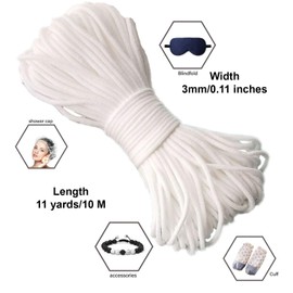 White 3mm Round Elastic Cord for Masks, 11m Thin Elastic Sewing, Strong Elasticity Ideal to use as Braided Elastic for face Masks and DIY Clothes Making, Sewing/Craft Accessories