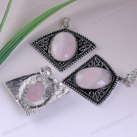 1pc Tribal Style Oval Rose Crystal Quartz GIFT Pendant (WITH FREE NECKLACE) .. from Hibiscus Express