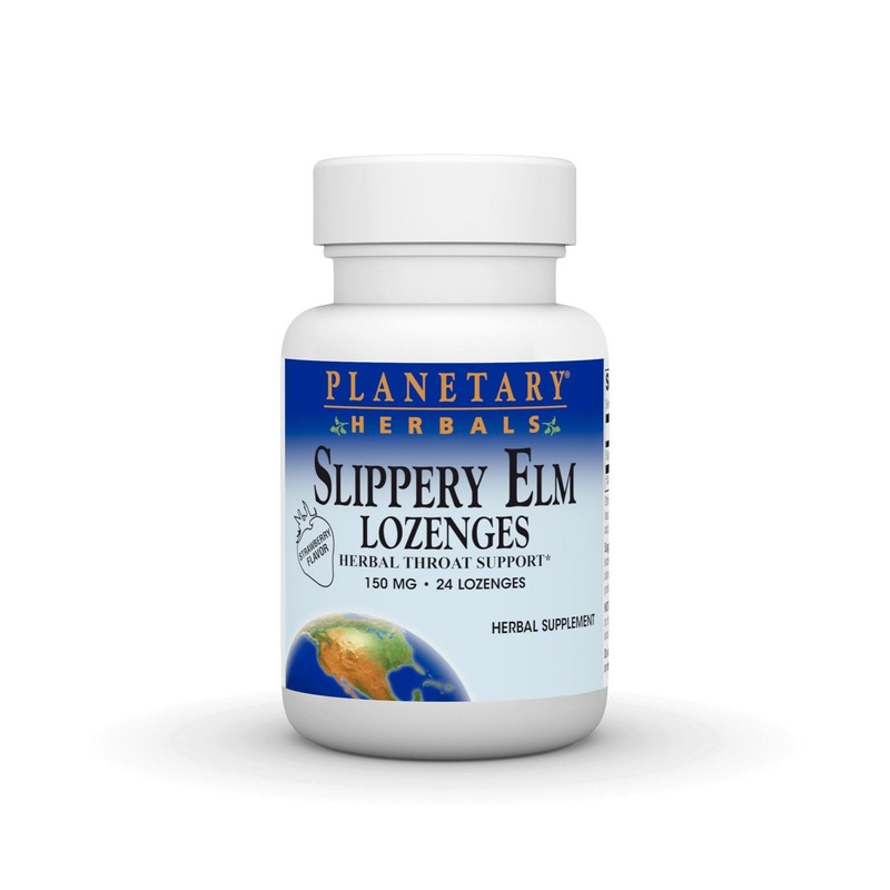 Planetary Herbals Slippery Elm Lozenges, Strawberry, 24 Count