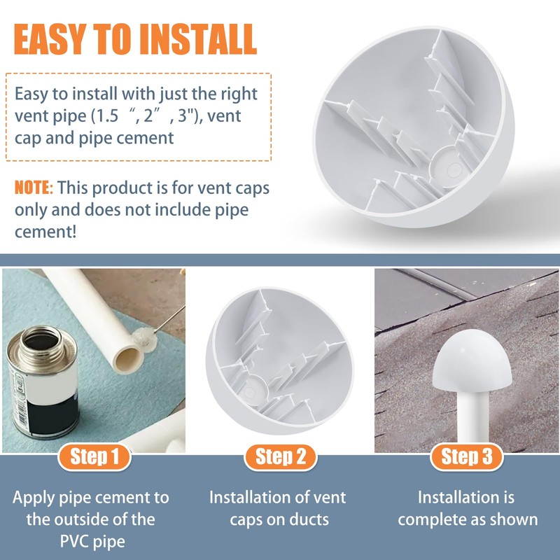 PVC Flue Pipe Roof Vent Cap for 1-1/2" 2" 3"