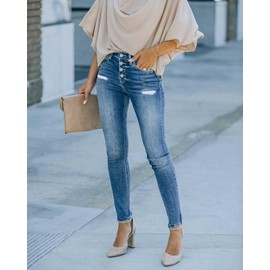 DGRPI Women's Ripped High Rise Skinny Jeans Cute Plus Size Stretch Boyfriend Denim Pants