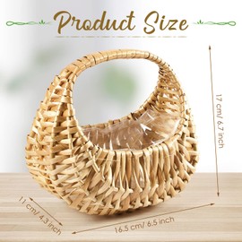 Taiyin Rattan Half-moon Wicker Basket - Small Willow Straw Basket with Handle, Ideal for Wedding Flower Girl, Picnic, Garden Storage, and Home Decor(3 Pcs)