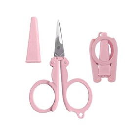 Pastel Mini Folding Scissors with Safety Cap Small Portable Travel Scissors Little Badge Scissors Yarn Shears Kids Tiny Cutter for Cutting, Scrapbooking, Crafting, Sewing,Pink