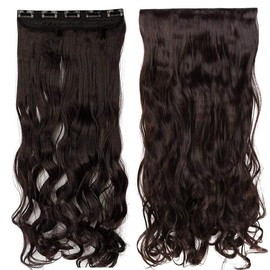 TESS Clip-In Real Hair Extensions, Dark Brown, 1 Weft, 5 Clips, Wavy Hair Thickening, 17 Inches (43 cm), 120 g