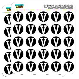 Letter V Initial Black White 1" Planner Calendar Scrapbooking Crafting Stickers - Opaque