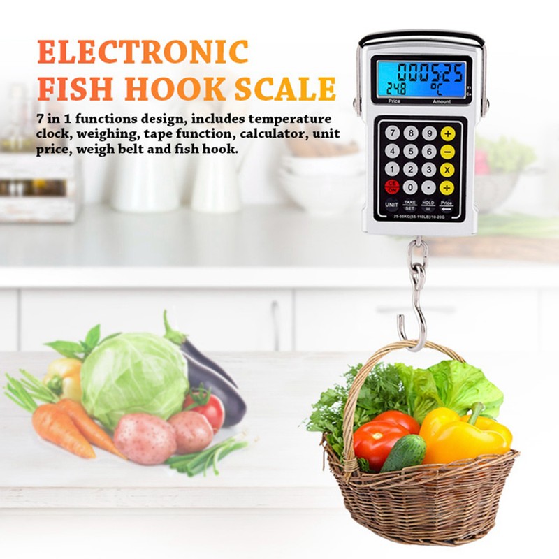 Electronic Fish Hook Scale 50Kg Luggage Weighing 7 in 1