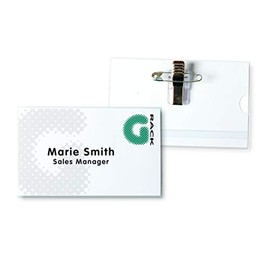 Tarifold Fr 200571 Set of 25 Name Badges with Combination Clip, Needle and Clip, Environmentally Friendly PET, Visitor Badge, Seminars, Conferences, Trade Shows - 90 x 58 mm - Includes A4 Box
