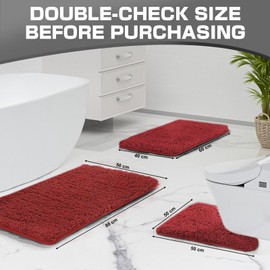 wyewye Microfibre Bath Mat 2cm Super Thick Bath Mat Super Absorbent Bath Mat 50x80cm Red