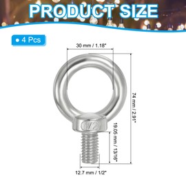 PATIKIL Lifting Eye Bolts UNC1/2"-13, 4 Pcs 316 Stainless Steel Marine Grade Machinery Shoulder Lifting Ring Threaded Eyebolt for Hanging Tie Down Strap, Silver