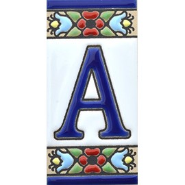 House letters 3 inch. Handpainted house letter tiles for signs, addresses and names. Address numbers for houses. House address numbers and letters. Design Design FLORES MINI 2,87" x 1,38" (LETTER A)