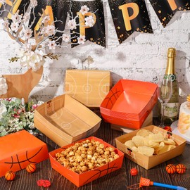 Umigy 100 Pack Basketball Party Favors 5 lb Basketball Paper Trays Large Basketball Plates Food Boats Disposable Basketball Bowls Serving Tray Nacho Trays for Food Condiment Carnivals Party Decor