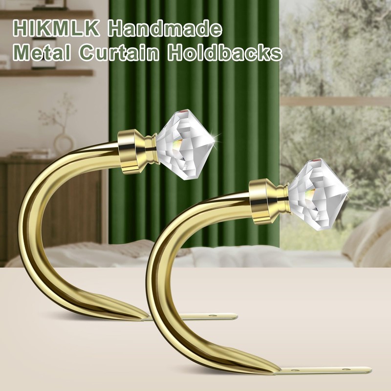 Crystal Metal Curtain Holdbacks 2pcs, Decoration Curtain Tie Back Hooks