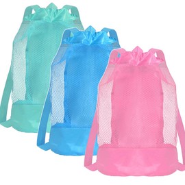 3PCS Mesh Beach Toy Storage Bags, Sandbox Buckets Organizer, Shell Collecting Backpack, Portable Travel Beach Vacation Essentials