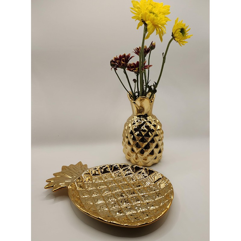 Ceramic Pineapple Key Holder Bowl + Aroma Diffuser (Gold) Non-Electric