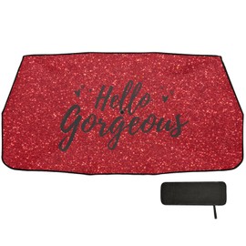 Windshield Sun Shade Auto Hello Gorgeous Red Glitter Sun Visor Sunshades Foldable Umbrella Reflective Interior Protector Fit Sedan SUV Car, 47.2x58 in