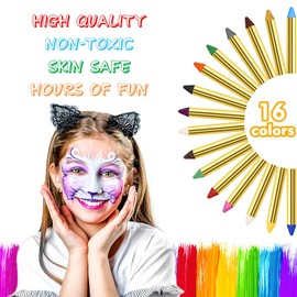 Face Paints Children's Make-Up Pens Set, Asddage 16 Colours Face Painting Colouring Pencils Non-Toxic Face Paint Kits for Children, Ideal for Parties, Easter, Halloween (Pack of 16)