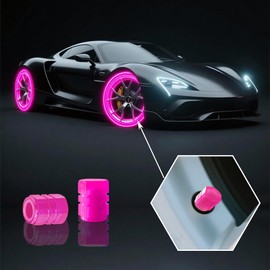Luminous Tire Valve Stem Caps for Car, 5PCS Fluorescent Glow in The Dark Air Caps Cover, Illuminated Corrosion Resistant Tire Pressure Caps, Universal for Cars, Trucks, SUVs, Motorcycles, Bikes (Pink)