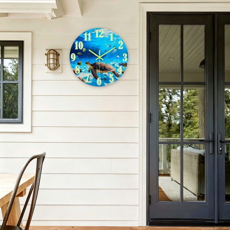jomparis Outdoor Clocks Waterproof 12 Inch Coastal Sea Turtle Luminous