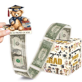 Congrats Grad Money Box for Cash Gift, Cute Bear Money Pull Box for Cash, Graduation Party Gifts for College High School or Friends, Graduation Decor We are So Proud of You with 35PCS Plastic Bags