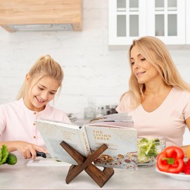 2 Pcs Cookbook Stand for Kitchen, Recipe Book Holder for Kitchen Counter, Wooden Cookbook Holder, Rustic Cook Book Holder Stand Rustic Brown (2 in Rustic Brown)