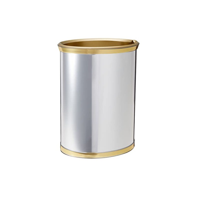 Kraftware Mylar Polished Chrome/Brass Waste Basket with 3/4-Inch Polished Brass