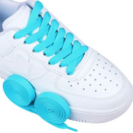 Olukssck [2 Pairs] Flat Shoe Laces for Sneakers, 2/5" Wide Athletic Shoelaces Blue 47 inch(120cm)