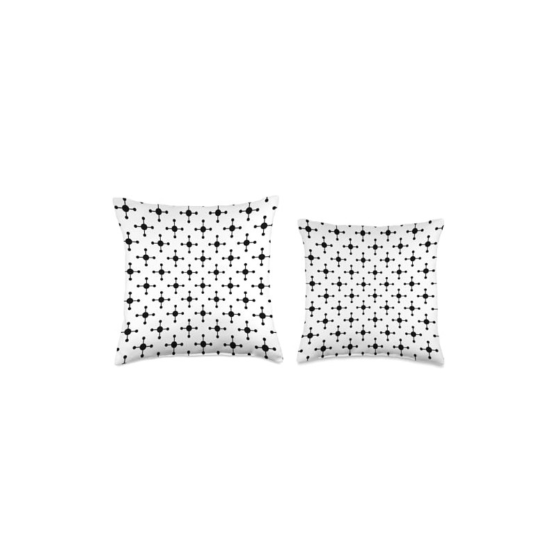 White Black Molecule Atom Connected Dot Monochrome Pattern Throw Pillow