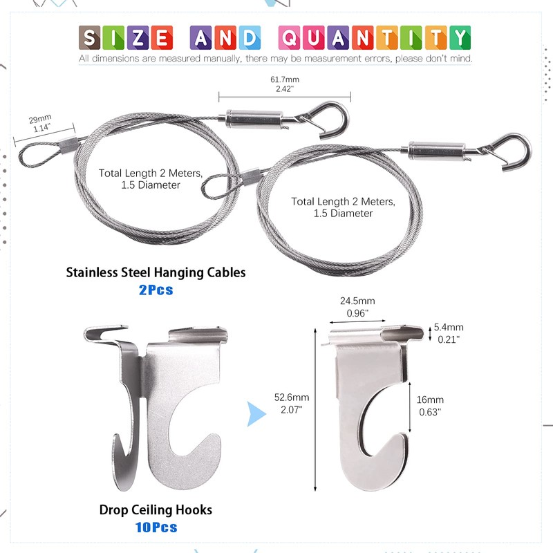GLARKS 12Pcs 2 Inch Drop Ceiling Hooks with Hanging Wire
