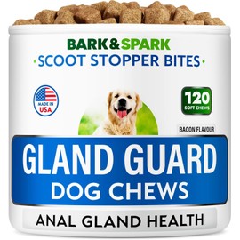 BARK&SPARK Gland Guard - Anal Gland Support 120 Chews -Scoot Treatment - Prebiotics&Digestive Enzymes Supplement for Dogs Digestion&Gut Health. Proprietary Blend: Beet,Psyllium - Bison & Pumpkin