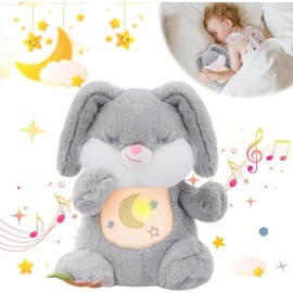 seOSTO Soothing Bunny Breathing Bunny Teddy Plush with Light and Breathing Musical Soothing Doll for Baby Toys New Baby Gifts, Anxiety Teddy for Adults