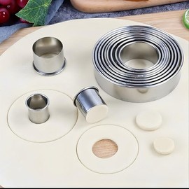 Cortador de Galletas Redondo 12 piezas, Moldes Acero Inoxidable, Círculo Graduado para Pastelería, Molde para Galletas, Cortador de Donas