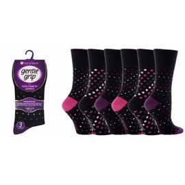6 Pairs Ladies GG07 Black Polka Dots Design Cotton Gentle Grip Socks