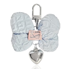 LHDOS Cute Bow Keychain for Women - Creative Bag Charm Car Keychain Key Ring - Aesthetic Bowknot Heart Keys Tag Car Key Fob Holder for Keys Organizer (Blue)