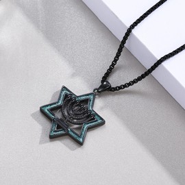 Star of David Necklace 925 Sterling Silver Hexagonal Star Turquoise Pendant Necklace Jewish Jewelry Gifts for Women Men