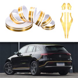 TOMALL 32ft (9.8m) Stripe Stickers for Car Hood Body Side Auto Racing Sport Pinstripe Tape Stripe Decals for Car Bumper Skirt Roof Universal Modified Decoration (Chrome Gold)