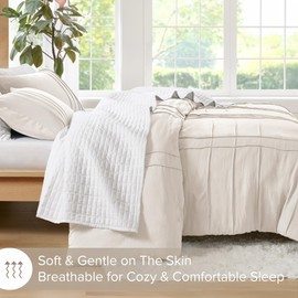 Comfort Spaces Cream King Size Duvet Cover Set - 3 Pieces Pintuck Pleated Duvet Cover, All Season Lightweight, Extra Softness Pre-Washed Microfiber King Bedding Cover Shams