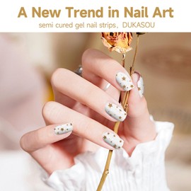 Nagelfolie UV Härtend - 28 Stück Nagelaufkleber Gel Nagelfolien Selbstklebend Gel Nail Strips für UV Lamp Lang Anhaltende Nagellackstreifen Gel-Nagelaufkleber Art Stickers DIY für Damen