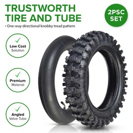 AlveyTech 3.00-10 Tube and Tire Kit for Dirt Bikes (Single) - Replacement Bundle for Coolster, Baja, Pit Pocket Mini Bike, Directional Knobby Tread, Pneumatic Rubber Tires, 2-Wheeler Accessories
