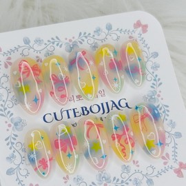 Pastel Ribbon Handmade Nail Tips - Oval / 파스텔 리본 수제네일팁 - 오벌XS