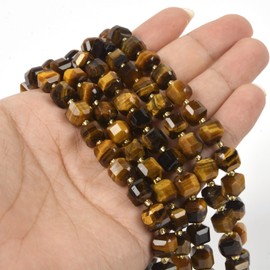 Yellow Tiger Eye 8mm Natural Gemstone Faceted Cube Dice Square Beads Strand 15.5 inch Micro Faceted Laser Diamond Cut Beads for DIY Jewelry Making