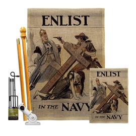 Navy Slavery Barbarism Burlap Garden House Flags Kit Armed Forces USN Seabee United State American Military Veteran Retire Small Decorative Gift Yard Banner Double-Sided Made In USA 28 X 40