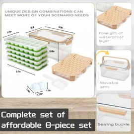 Food grade silicone,Ice Cube Tray with Lid and Bin, Ice Cube Pop Out Tray, Ice Cube Trays for Freezer，14 cube ice trays with lids and storage boxes(5 GREEN)