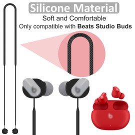 IiEXCEL Strap Ear Tips Kit Compatible with Beats Studio Buds, Anti-Lost Soft Silicone Lanyard Neck Rope Cord Leash Replacement Gel Eartips Earbuds Skin Accessories for Studio Buds - Black