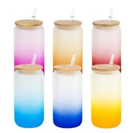 AGH 25pcs 50pcs 16oz Ombre Frosted Glass Cans Glass Tumblers with Bamboo Colored Lid Straw Sublimation Blank Wholesale Cold Juice Cup Bottle - Color: mix 6 colors -50pcs 16oz ombre glass cans tumblers