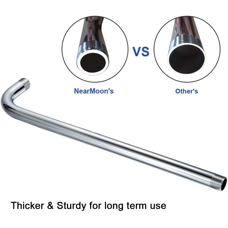 NearMoon Shower Arm, Extra Extension Arm with Flange, Stainless Steel