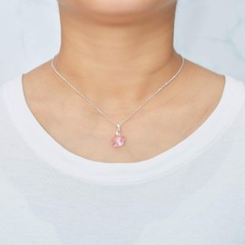 Philip Jones Sterling Silver Light Rose Flower Necklace Created with Zircondia® Crystals