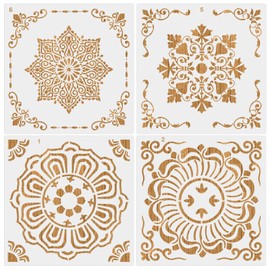 MWOOT 4 Pcs Large Mandala Stencils Kit, DIY Reusable Drawing Craft Painting Template for Tile Wall Art Design, Shapes Scale Stencils Supplies for Painting on Wood Canvas Floor Home Decoration(30x30CM)