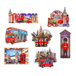 Wooden Magnets for Refrigerator - Set of 7 London England Famous Icons Pictures Wooden Fridge Magnets